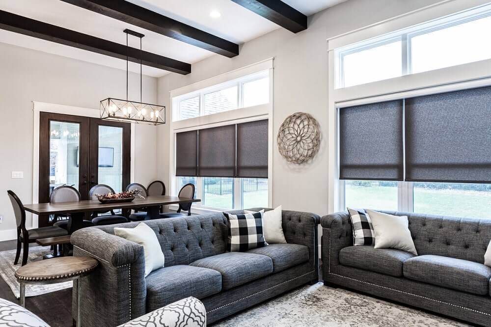 A living room with two couches and a table