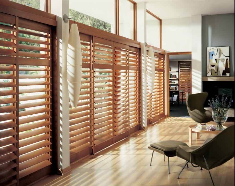 view of wood plantation shutters
